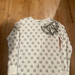 White Long Sleeve Shirt with Gray Pattern
